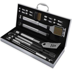 BBQ Accessories–16PC Grill Set with Spatula, Tongs, Skewers, Case–Barbecue Tools